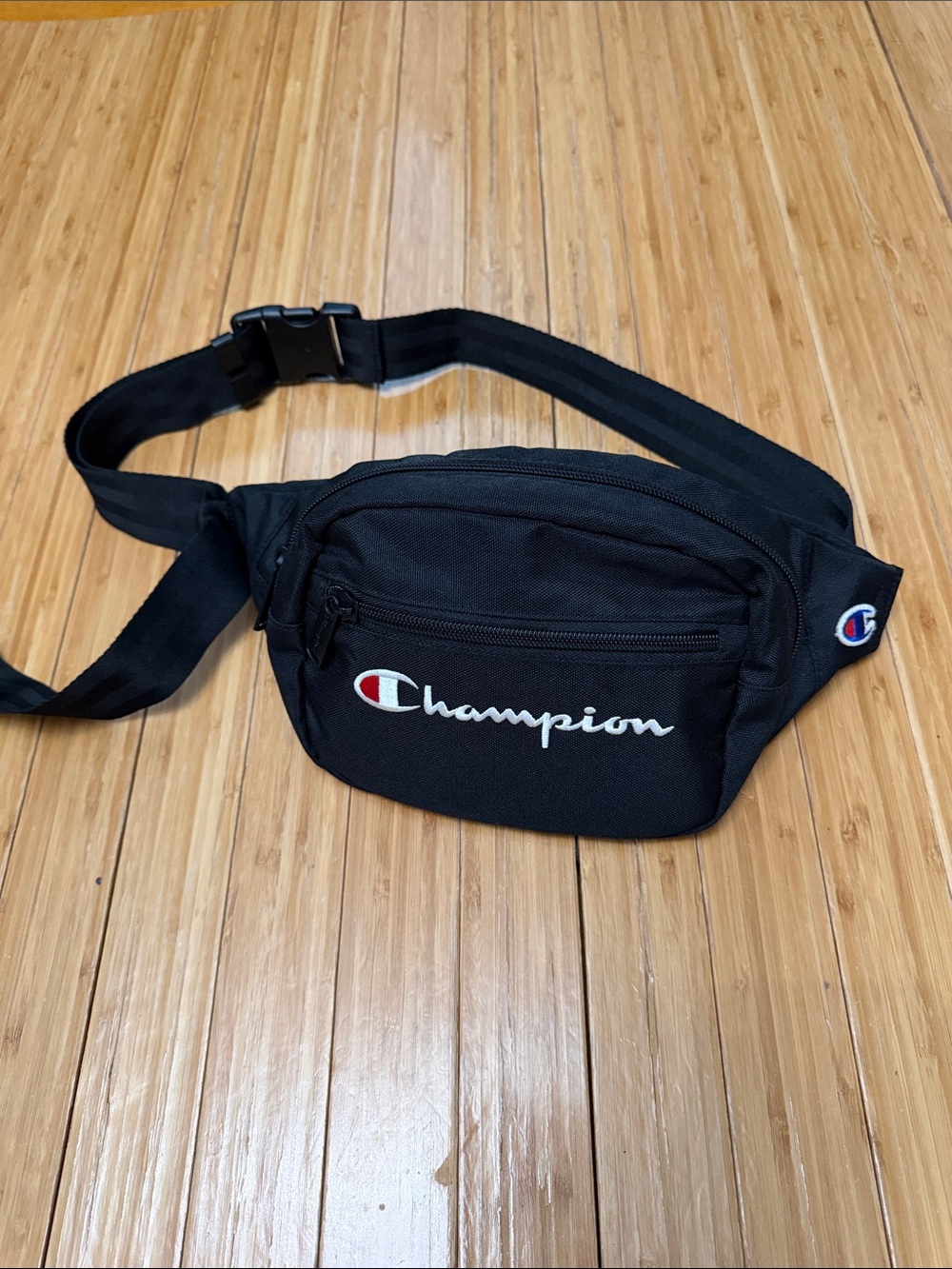 Champion Black Waist Bag with Red & White Logo